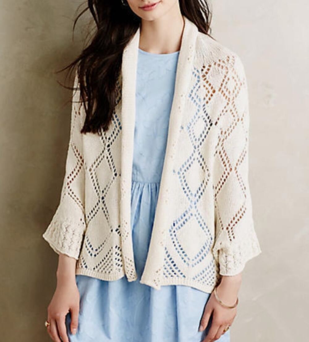 ANGEL OF THE NORTH ANTHROPOLOGIE Graduated Diamonds Cardigan Off White Size XS